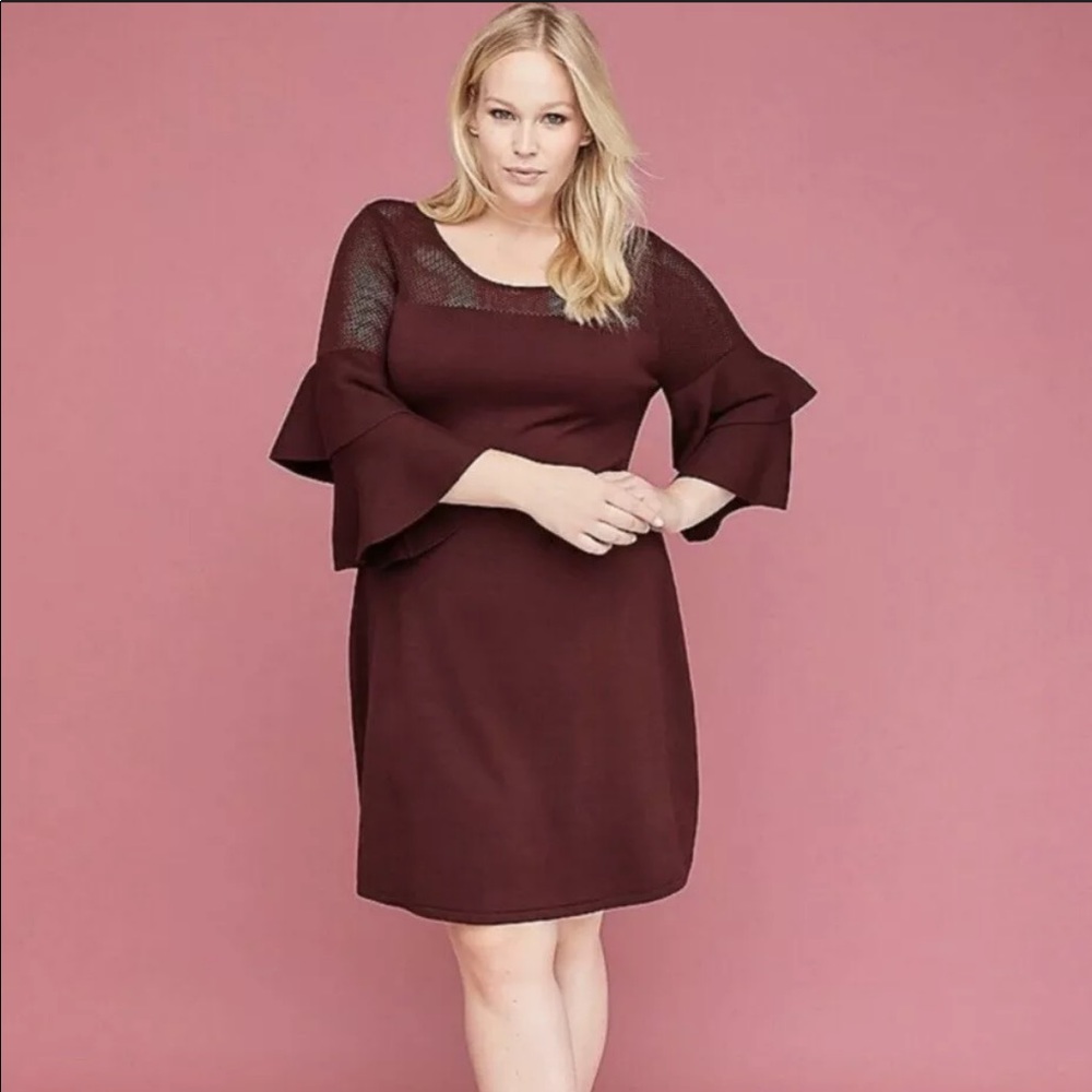 Lane Bryant Burgundy Bell Sleeve Sweater Dress NWT